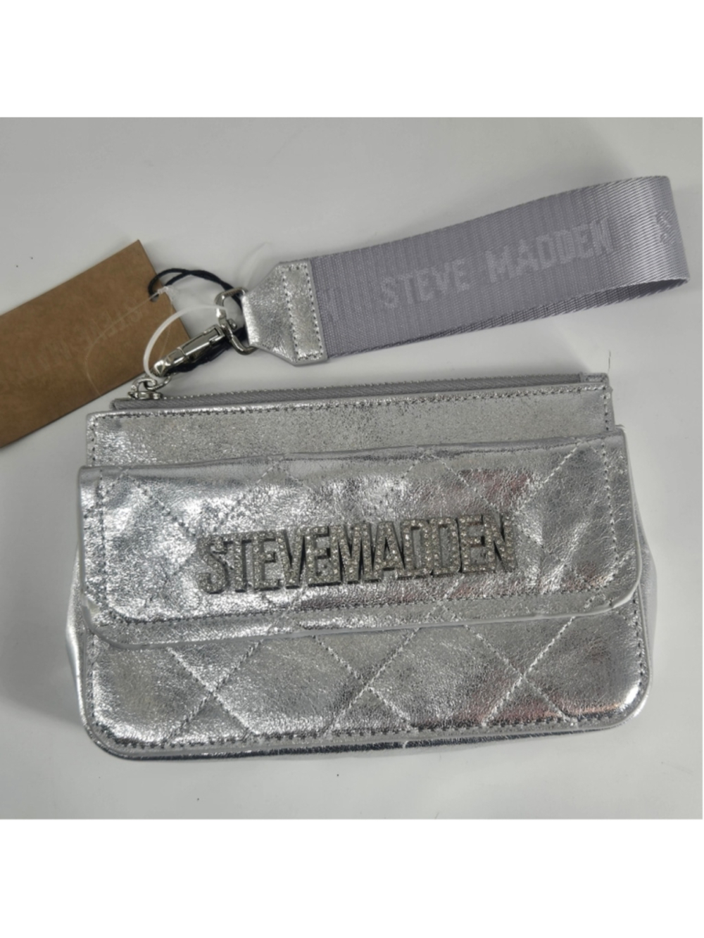 Steve Madden BHaines 2 Quilted Rhinestone Logo Wristlet – NWT